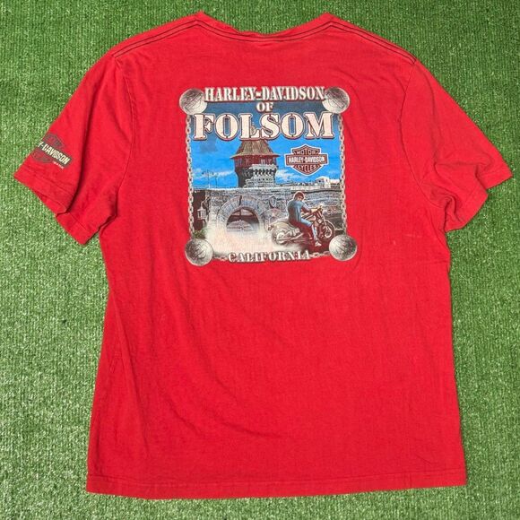 Vintage Harley Davidson Folsom California Graphic Red Tee Shirt Size XL Y2K 90s - Picture 1 of 7